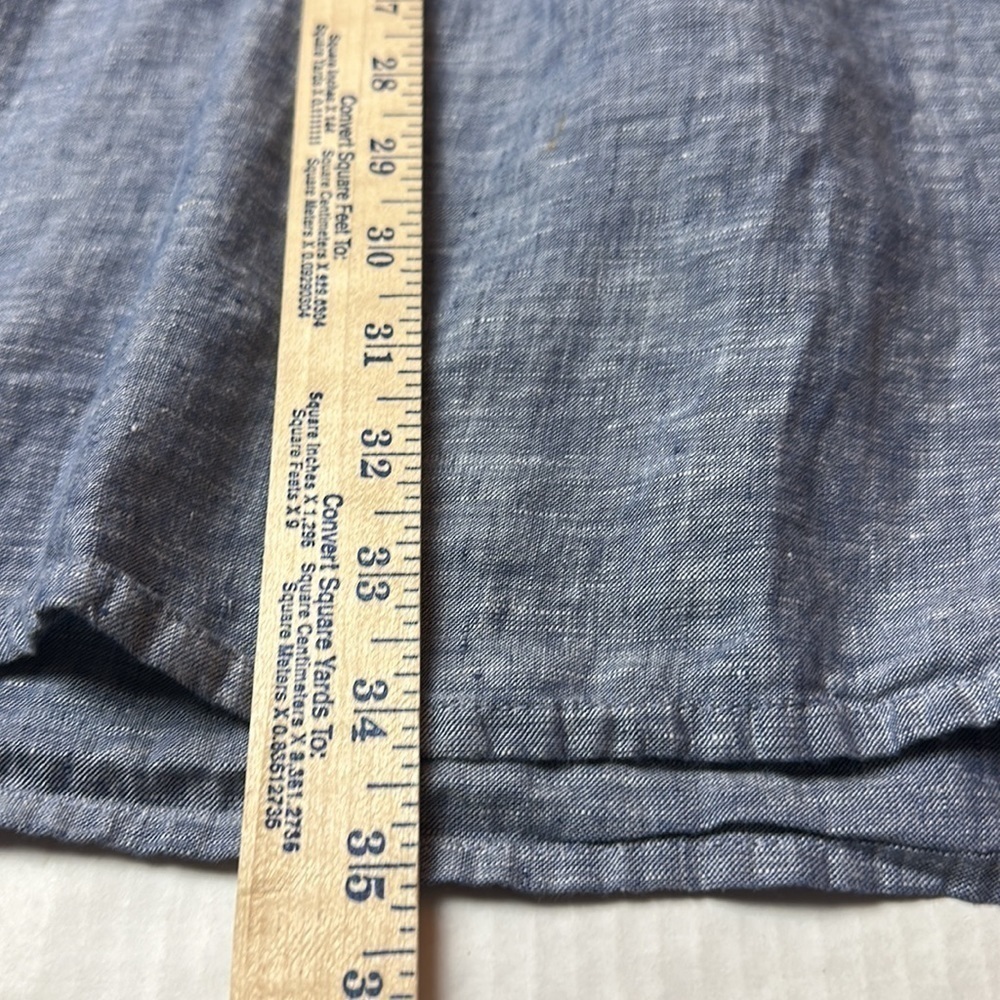 Kenar 100% Linen Shift Dress | Petite Blue Chambray Pockets Coastal Minimalist - Picture 10 of 12
